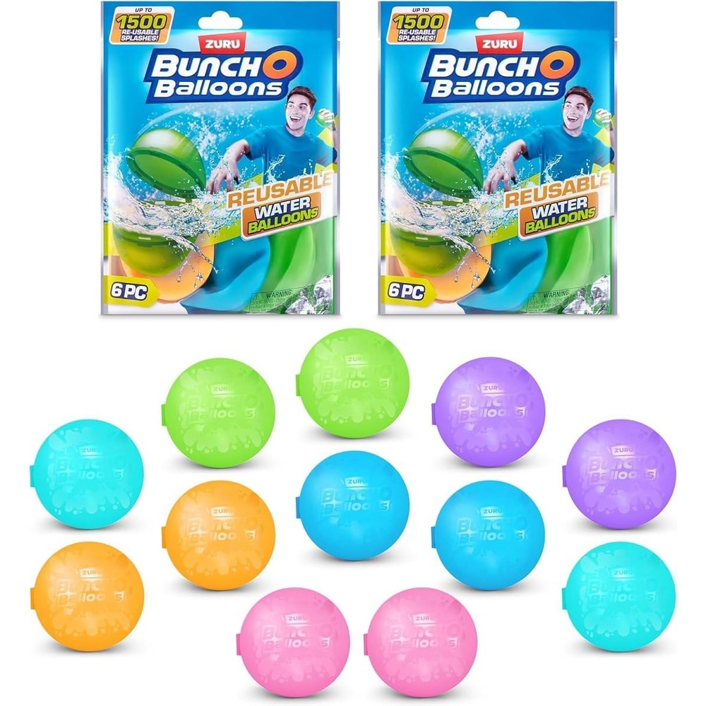 ZURU Bunch O Balloons Reusable Water Balloons front view showing the packaging and assorted color balloons