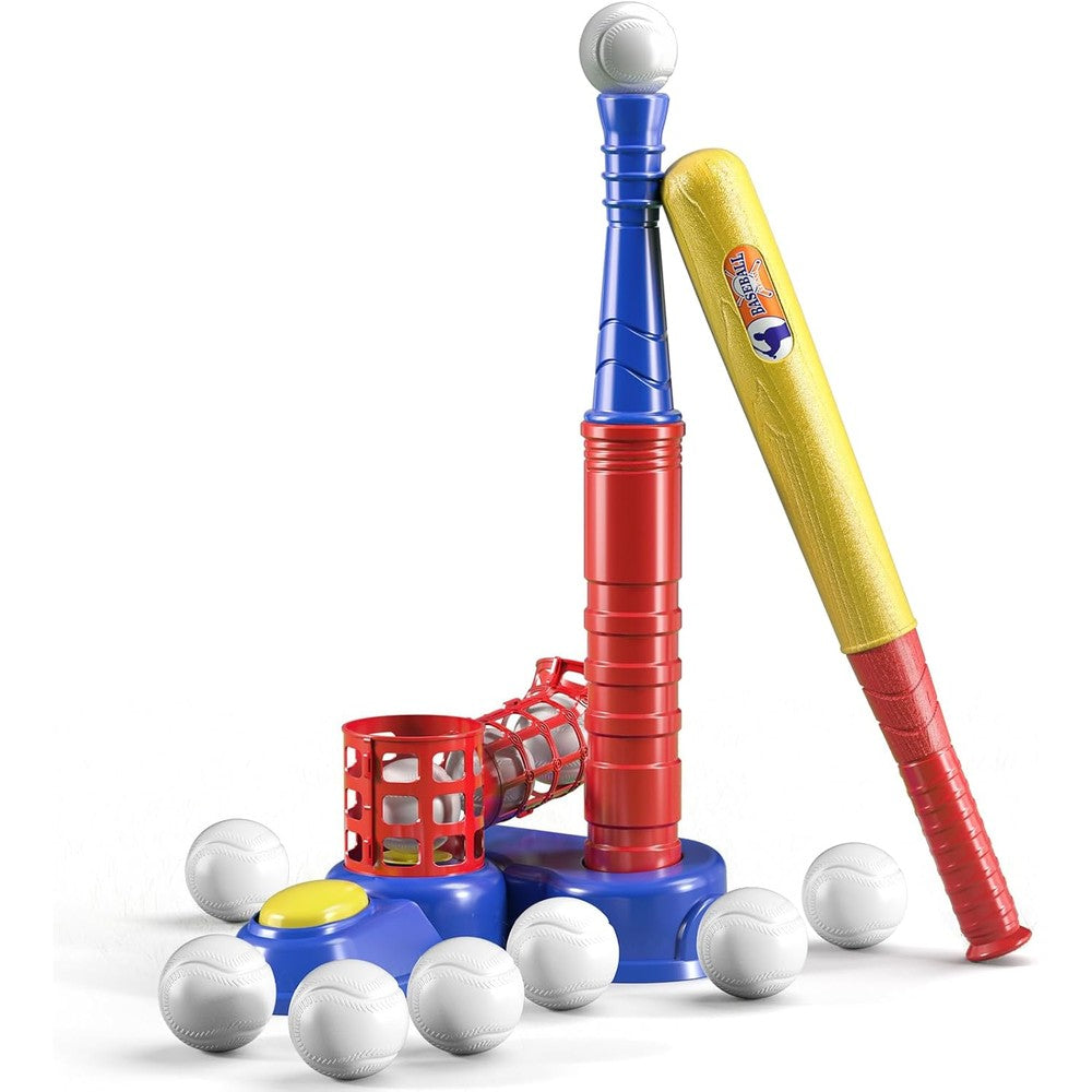 Temi 2 in 1 Tee Ball Set front view with pitching machine