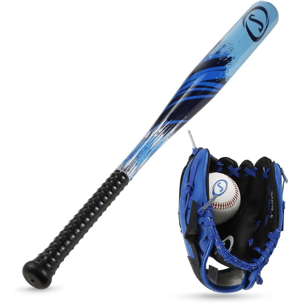 Spalding Junior Baseball Set front view with bat, ball, and glove