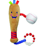 Little Sport Star newborn baby baseball toy front view showcasing the plush bat and smiling ball.
