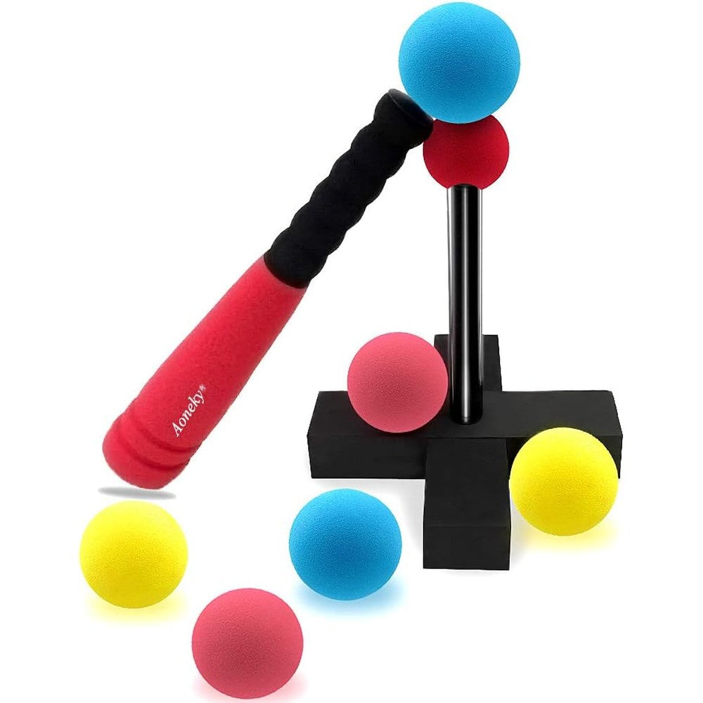 Aoneky foam t-ball set for toddlers with red bat and balls