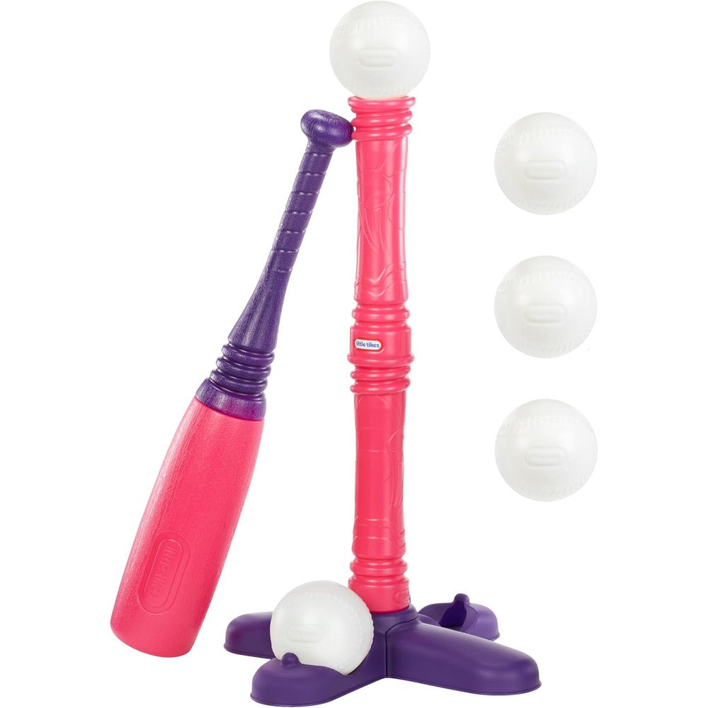 Little Tikes pink T-ball set with adjustable tee and bat front view