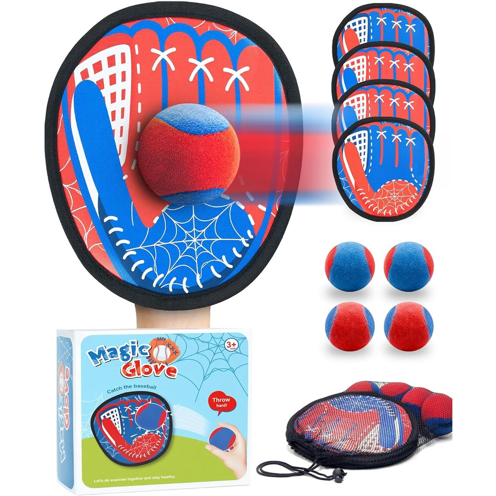 Ladfar toss and catch ball game set with four paddles and four balls