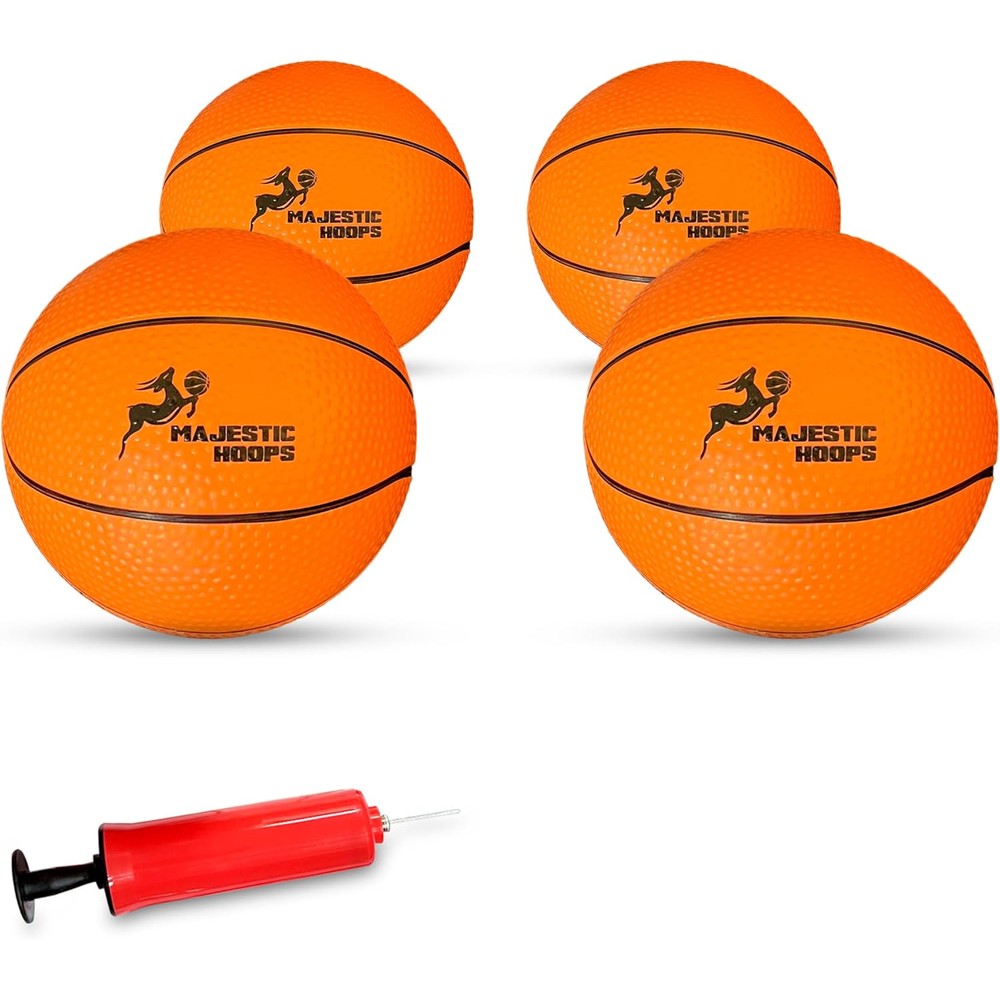 Majestic Hoops mini basketballs 4 pack front view with pump