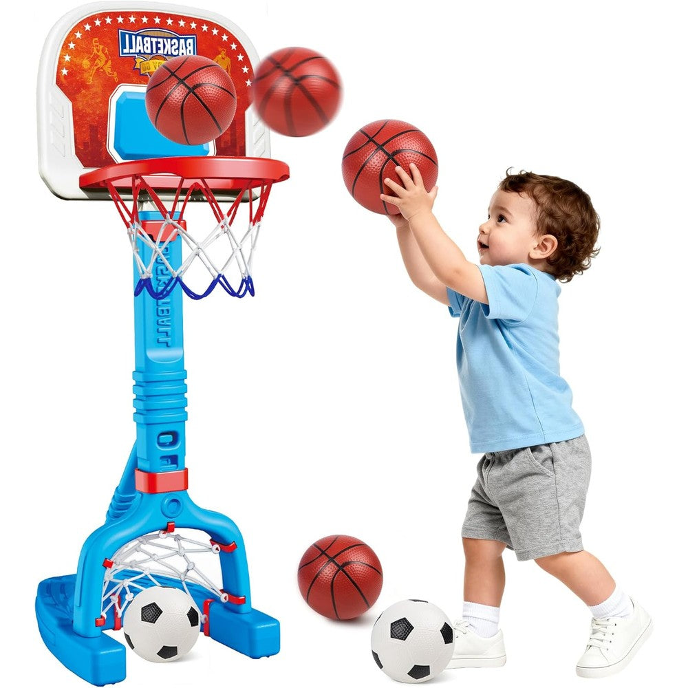 Pjg toddler basketball hoop and soccer goal front view