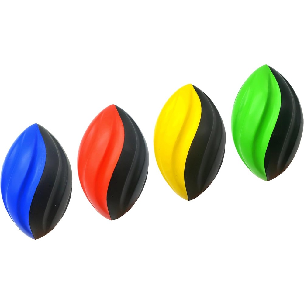 Blu Jay spiral mini foam football four pack front view showing vibrant colors.