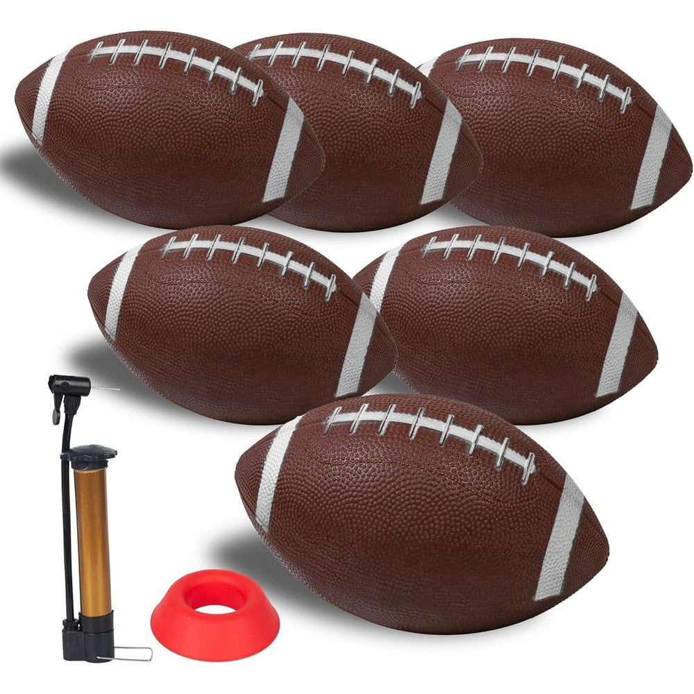 Nbguigdstr junior inflatable footballs six pack front view showcasing vibrant brown rubber texture for kids sports training.