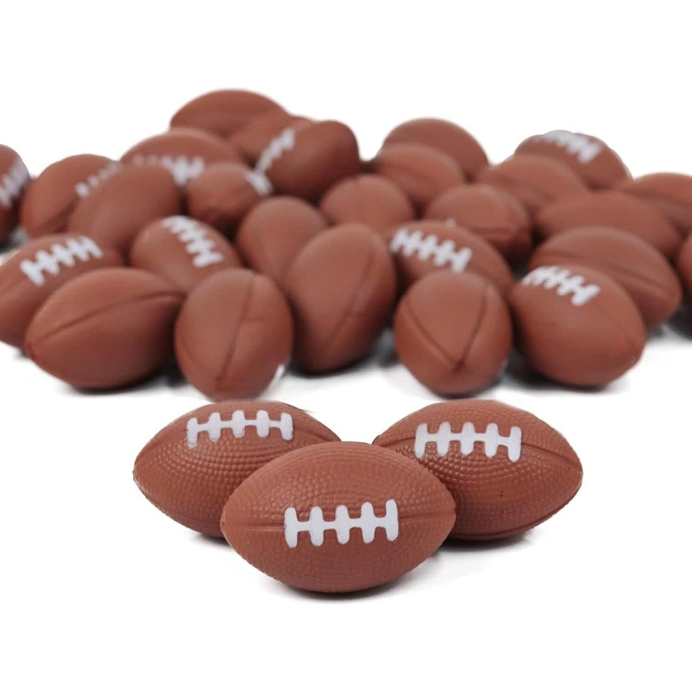 GIFTEXPRESS mini foam football 30 pack front view showcasing realistic brown texture and white laces