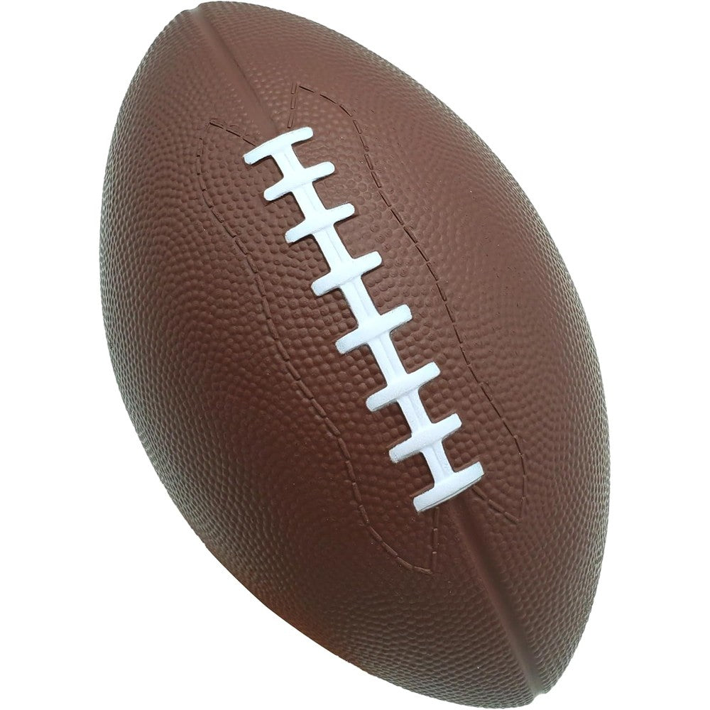 Blu Jay brown foam football for kids front view showing realistic textured grip.