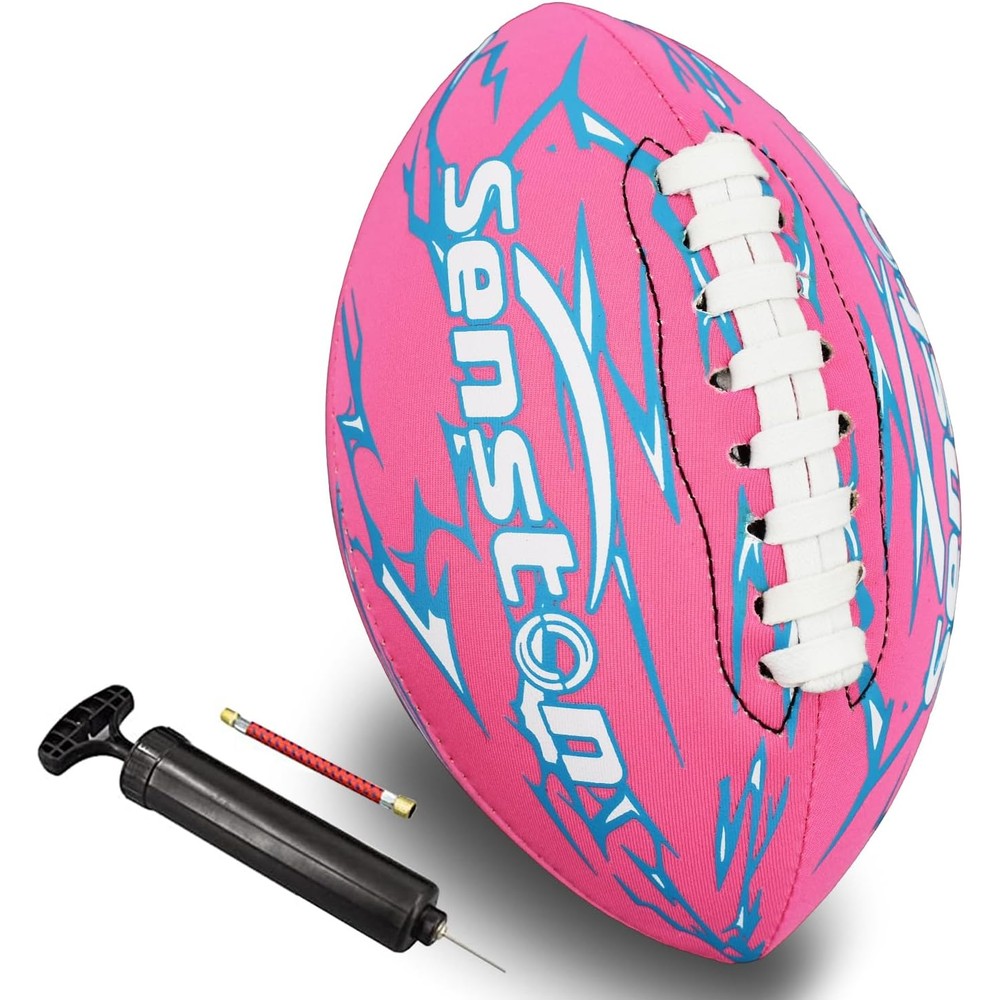 Senston waterproof neoprene pool football front view showcasing vibrant pink and blue colors