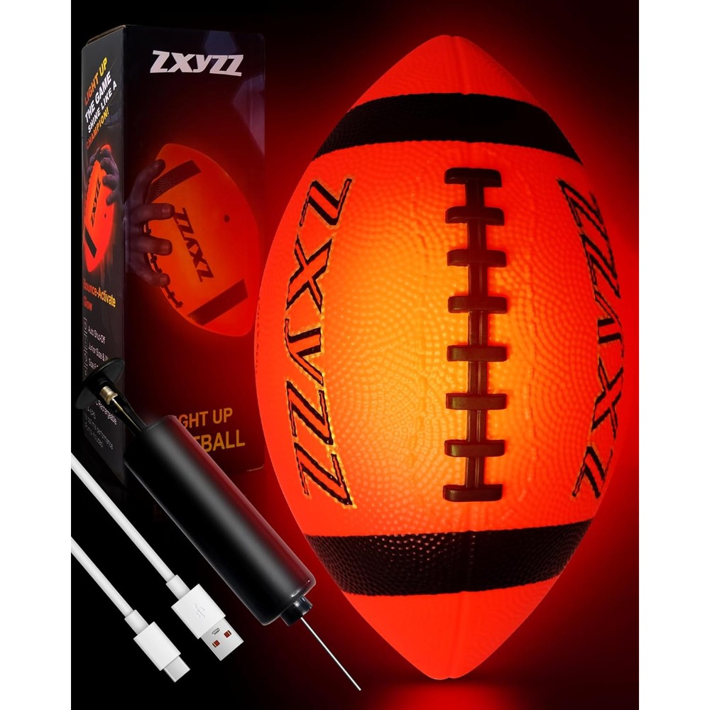 ZXYZZ rechargeable glow in the dark football front view illuminated orange