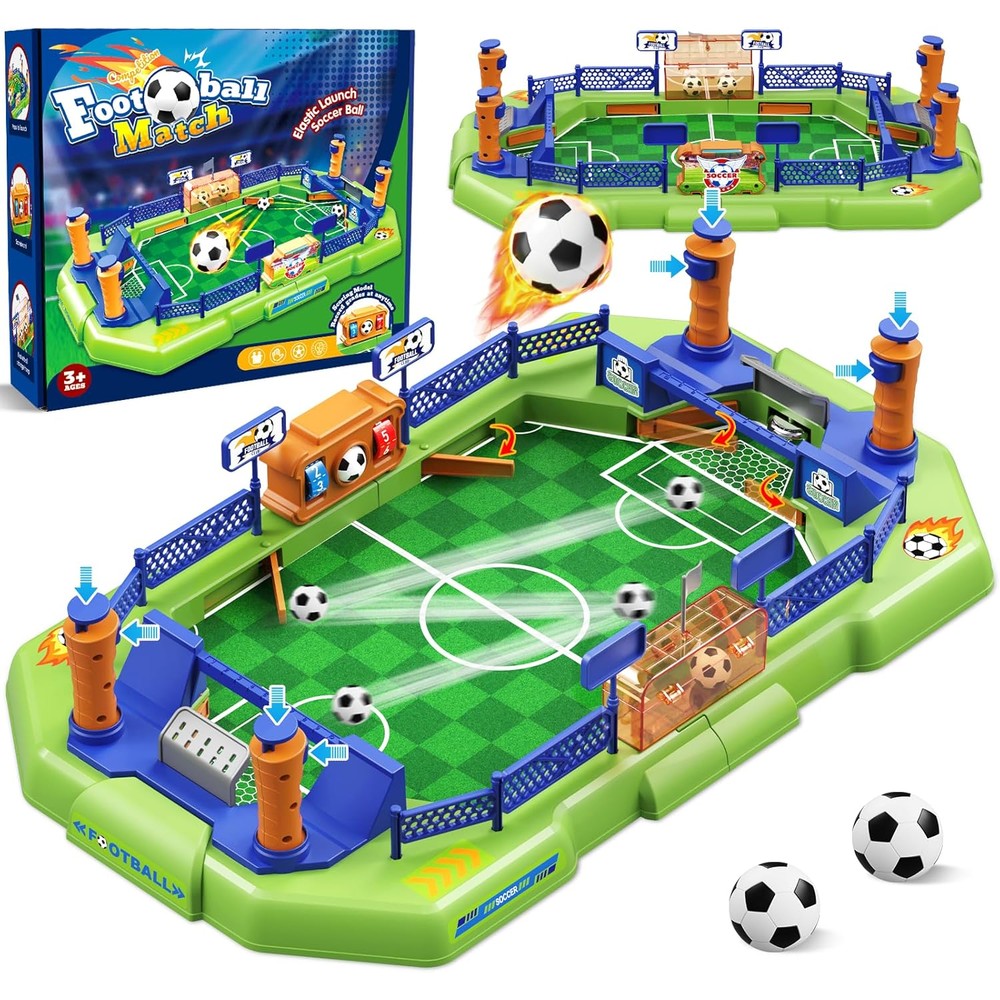 COUOMOXA soccer board game for kids front view showing sloped green field and launchers