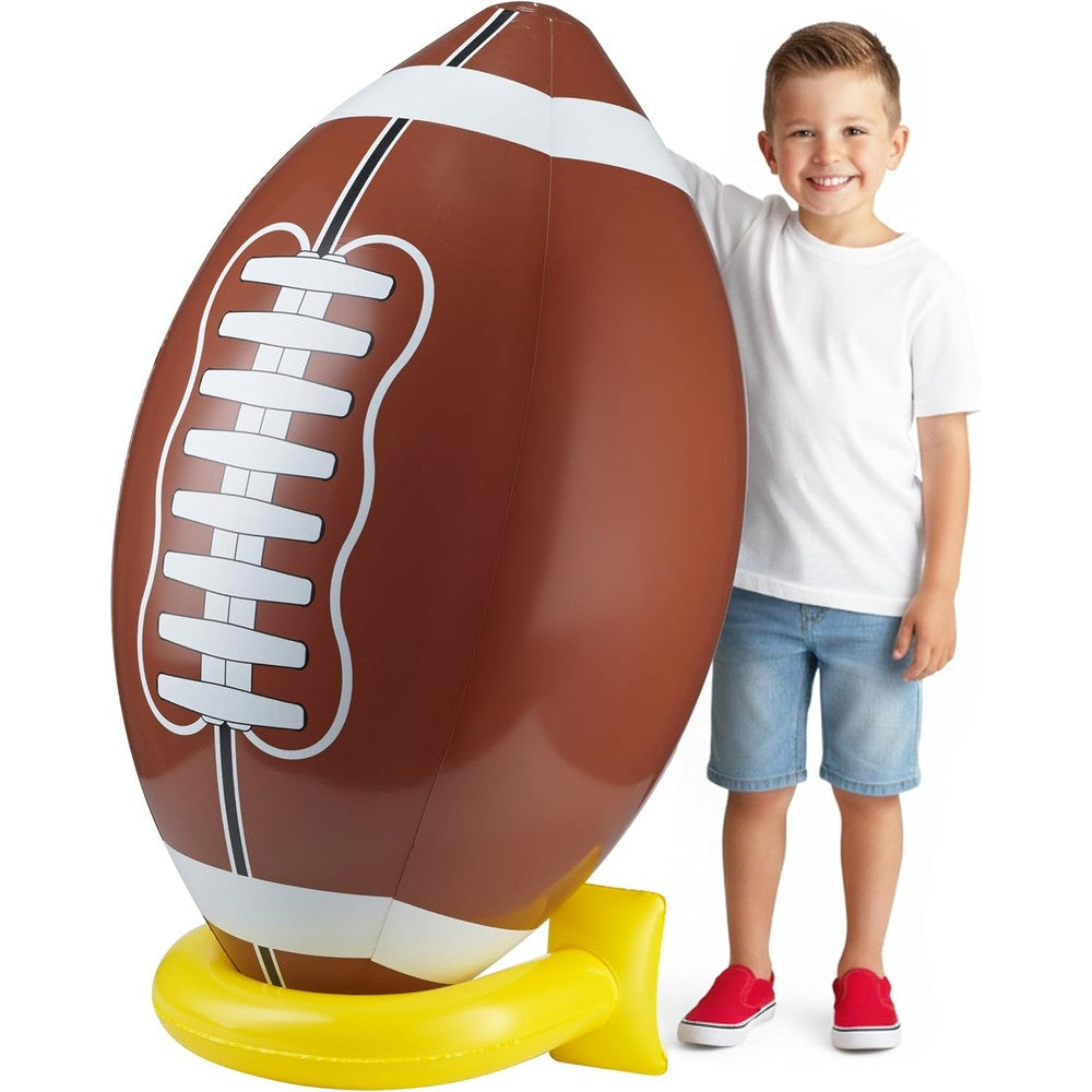 KiddieLoot 36 Inch Jumbo Inflatable Football front view at an outdoor party event.