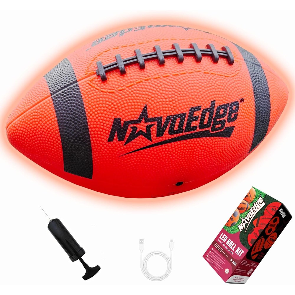 NovaEdge Glow in The Dark LED Football front view illuminated red paneling