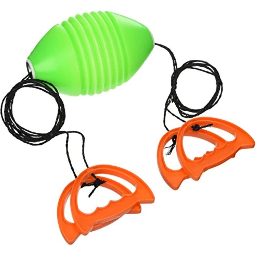 Toysmith Get Outside Go Zip Ball game set front view showing green ball and orange handles