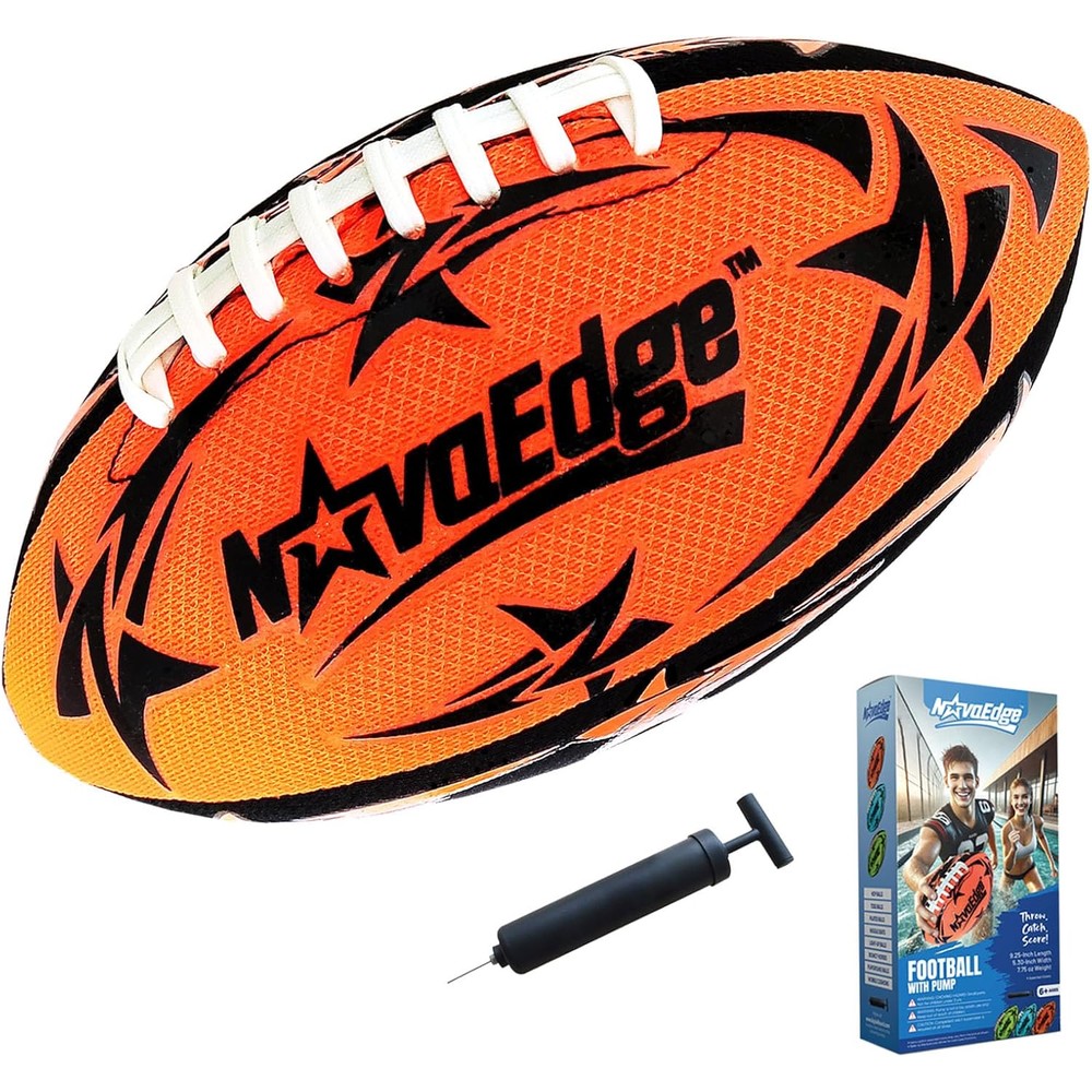 NovaEdge Hydro Water Football front view showing blue and orange mesh cover with real double laces.