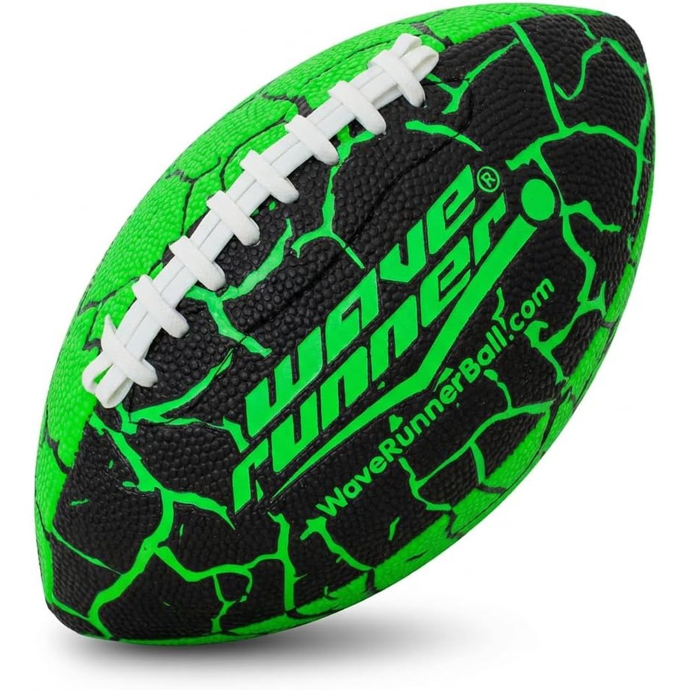 Wave Runner Grip It Waterproof Football front view showing black and green crack pattern design.