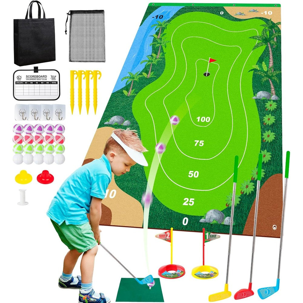 Liberry Kids Golf Chipping Game Set front view with clubs and balls