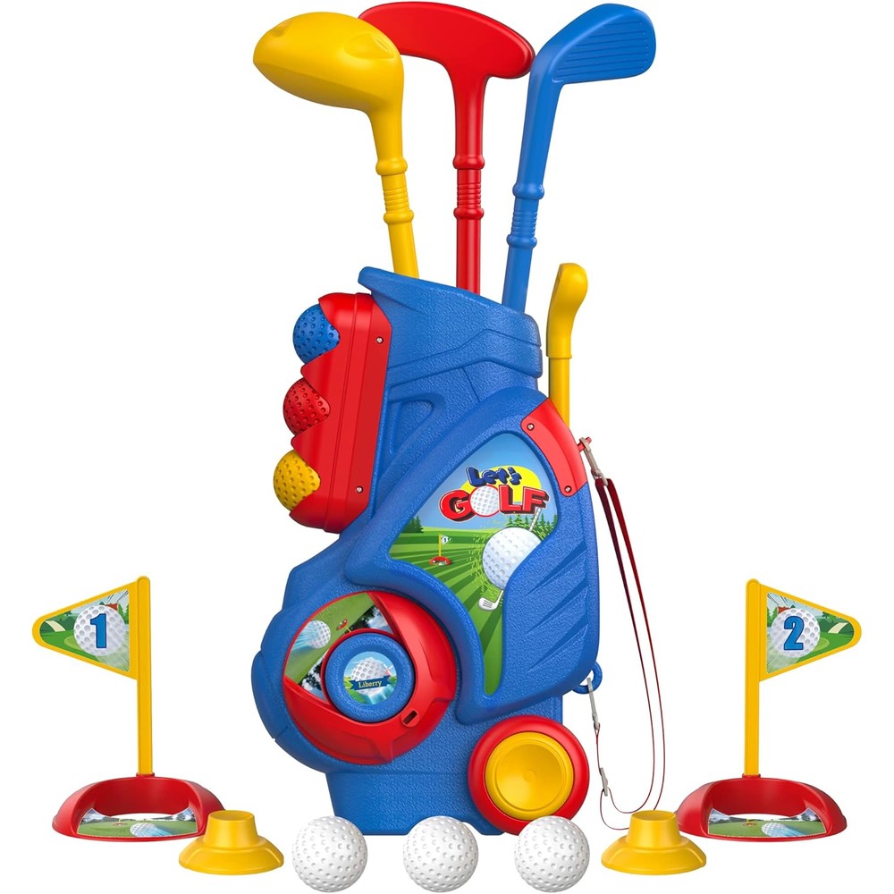 Liberry toddler golf set with cart and clubs front view