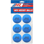 A&R Sports Mini Foam Balls pack of six front view featuring blue indoor hockey balls with stamped logos.