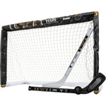 Franklin Sports NHL Vegas Golden Knights mini hockey goal set front view with sticks and ball