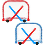 LiuLiXia mini tabletop hockey game set front view showing goals and sticks