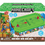 Ambassador Minecraft Arcade Air Hockey Overworld Core Series front view showcasing the 17-inch motorized tabletop layout.
