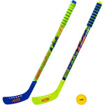 Franklin Sports NERF Proshot Kids Hockey Sticks and Ball Set front packaging view showing two youth sticks and a foam ball.