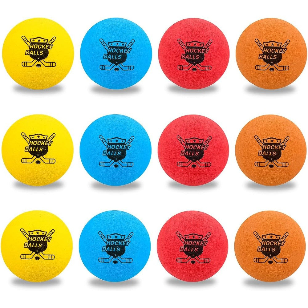 Pandahero mini knee hockey balls front view showing twelve colorful foam balls for indoor kids sports.