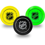 Franklin Sports mini foam hockey pucks front view three pack for kids indoor play