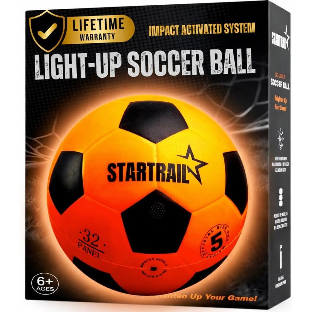 Tomleon light up soccer ball front view illuminating in the dark