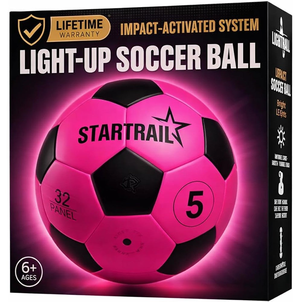 Tomleon glow in the dark soccer ball front view illuminating brightly in the dark