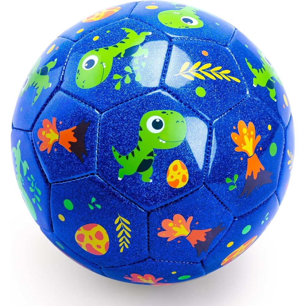 INPODAK toddler soccer ball glitter blue dinosaur front view outdoor toy