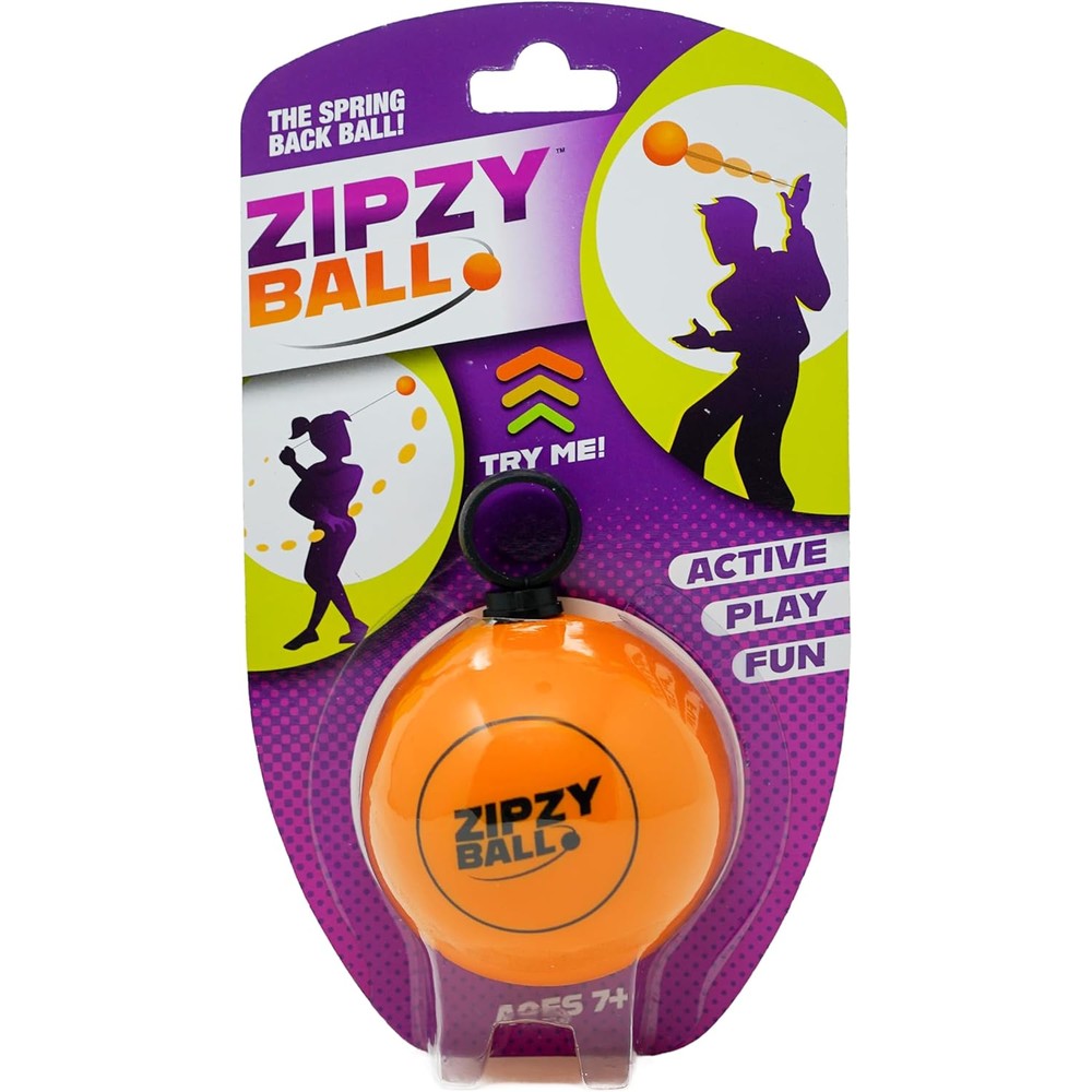 Blue Orange ZipzyBall spring back hand fidget front view