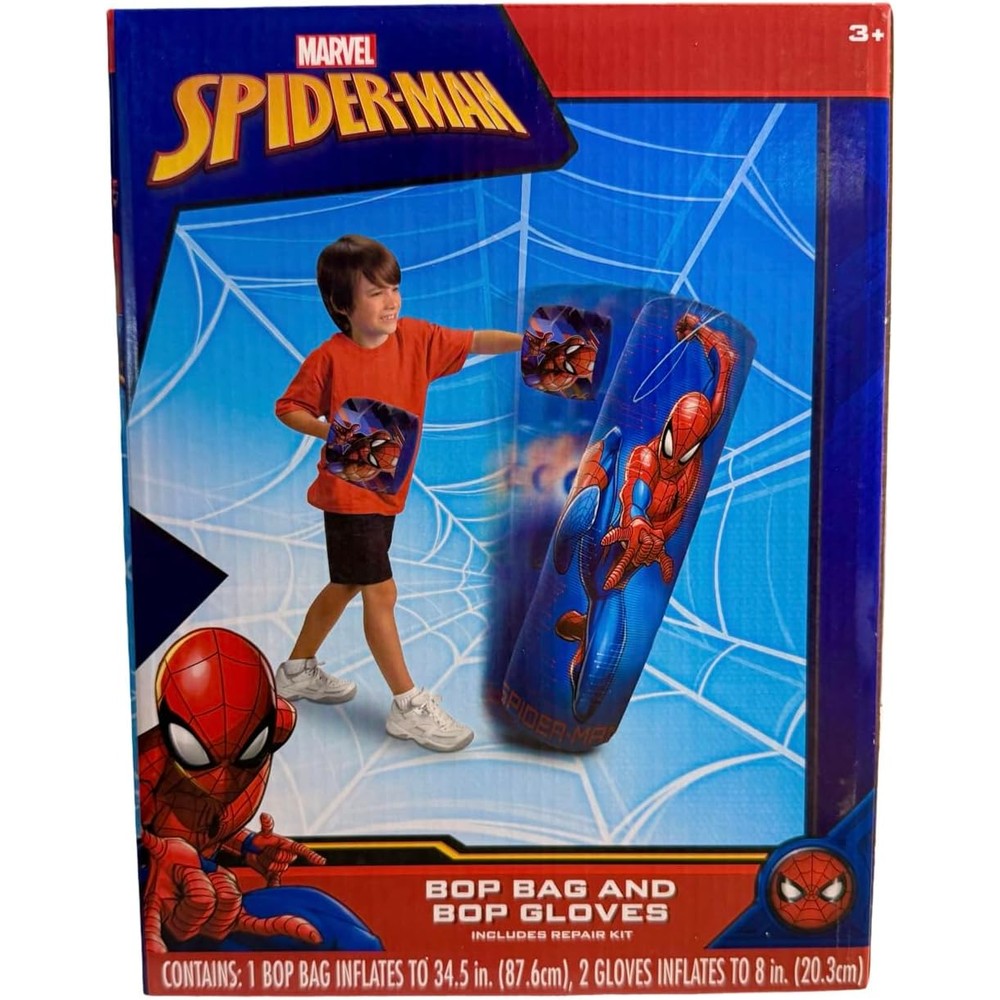 Spiderman inflatable bop bag and gloves set for kids front view