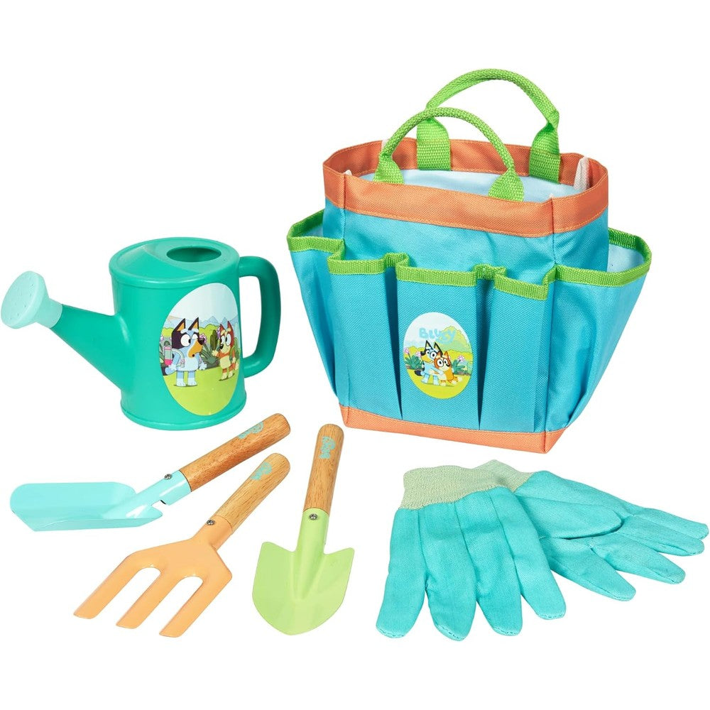 Little Kids Bluey Gardening Set front view showcasing the complete outdoor tool kit for toddlers.
