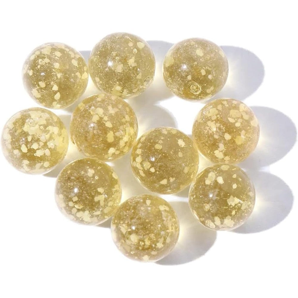 Rosojodg gold glow in the dark glass marbles front view displaying luminous golden flecks inside clear glass
