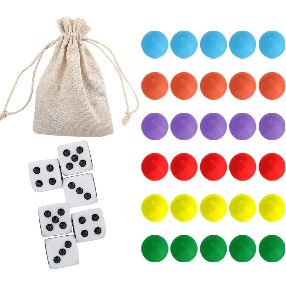 COMSREV Wahoo board game replacement marbles and dice front view