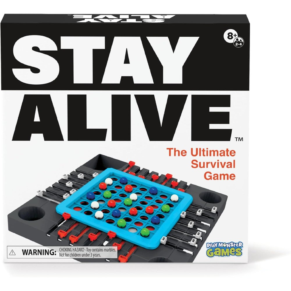 PlayMonster Stay Alive board game box front view showcasing retro packaging design