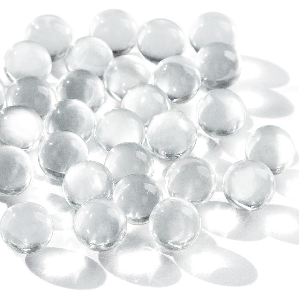 FuturePlusX 5 Pounds Clear Glass Marbles Bulk front view bag of transparent spheres