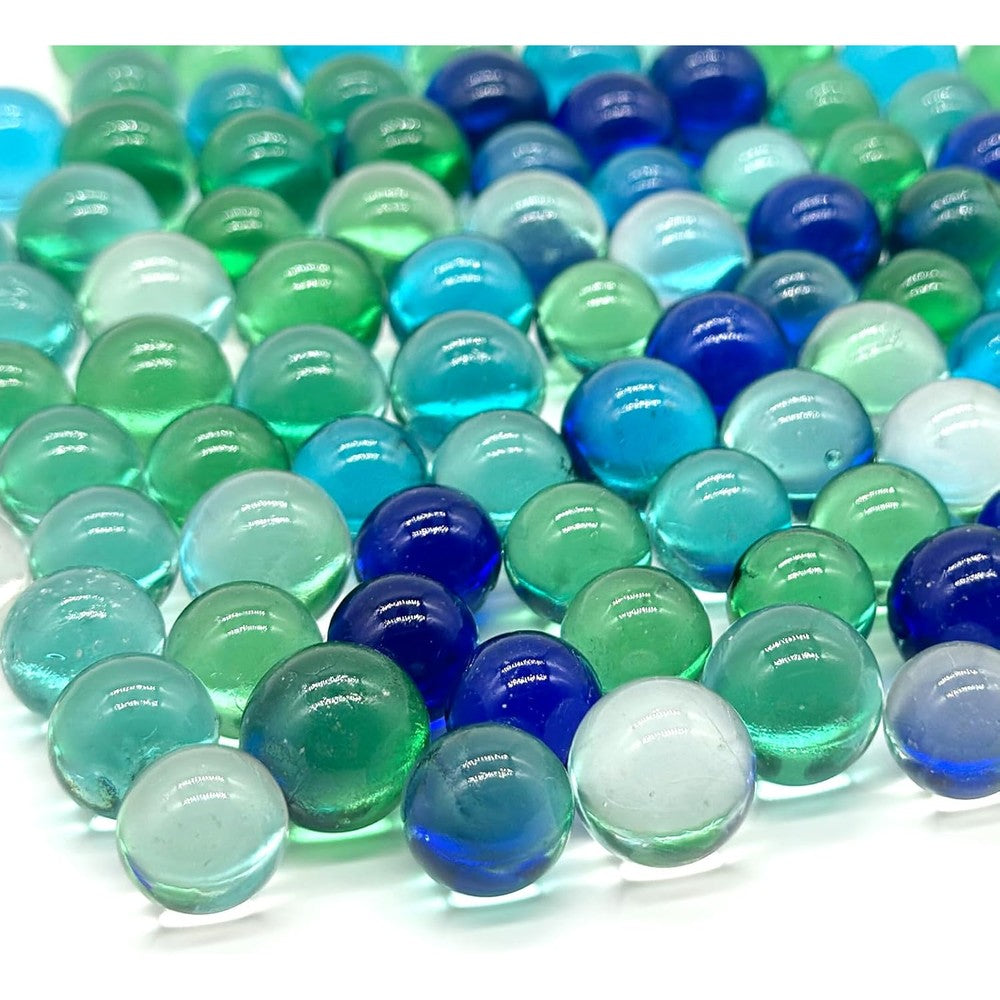 Lagincig 100 Pieces Glass Marbles Set front view showcasing assorted vibrant colors and dual sizes for games and crafts.
