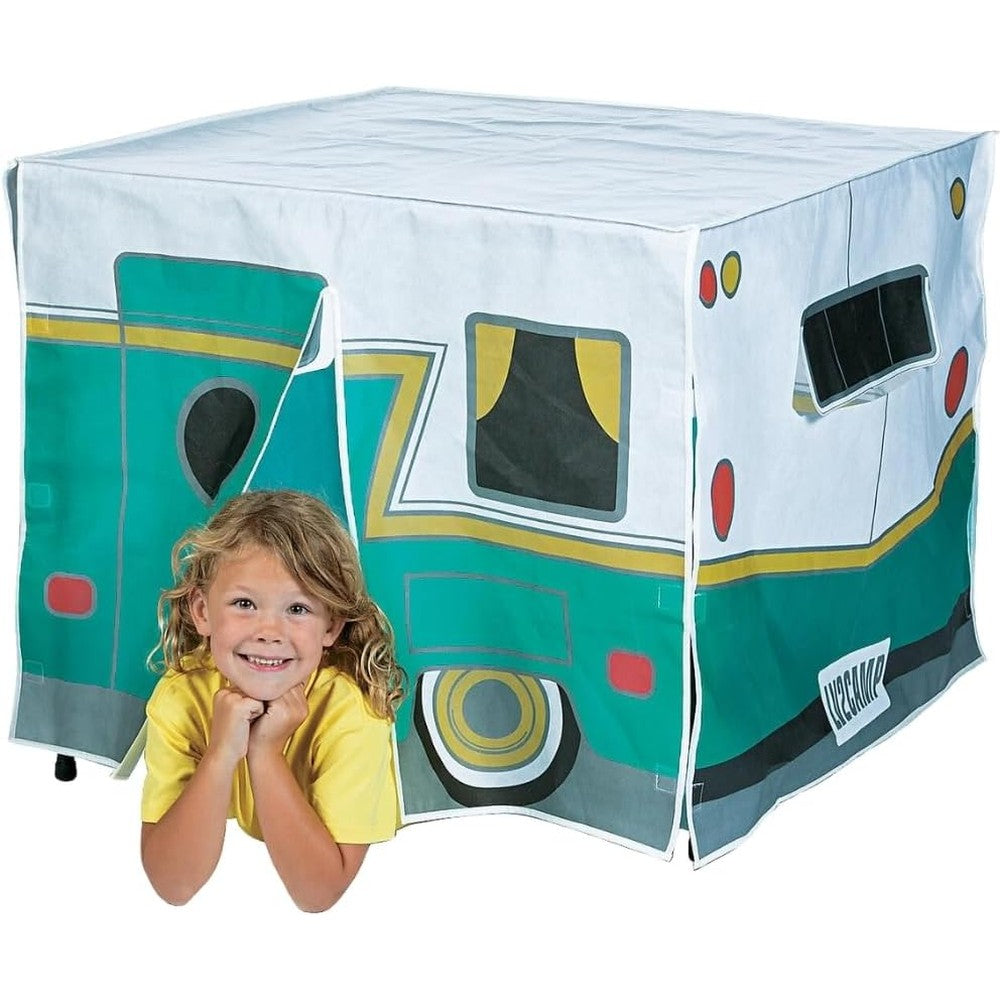 Fun Express camper card table tent front view indoor playhouse
