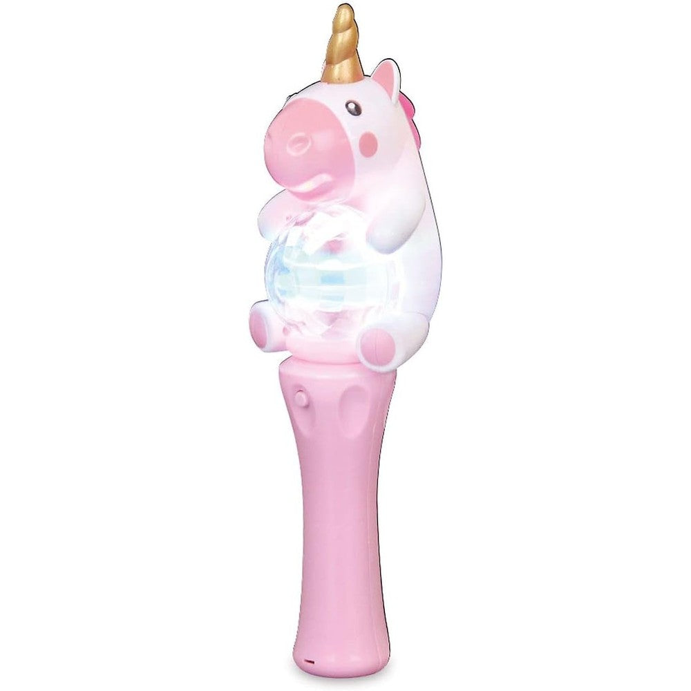 Lillian Vernon Unicorn Spinning Wand front view showing pink and white handle with gold horn detailing
