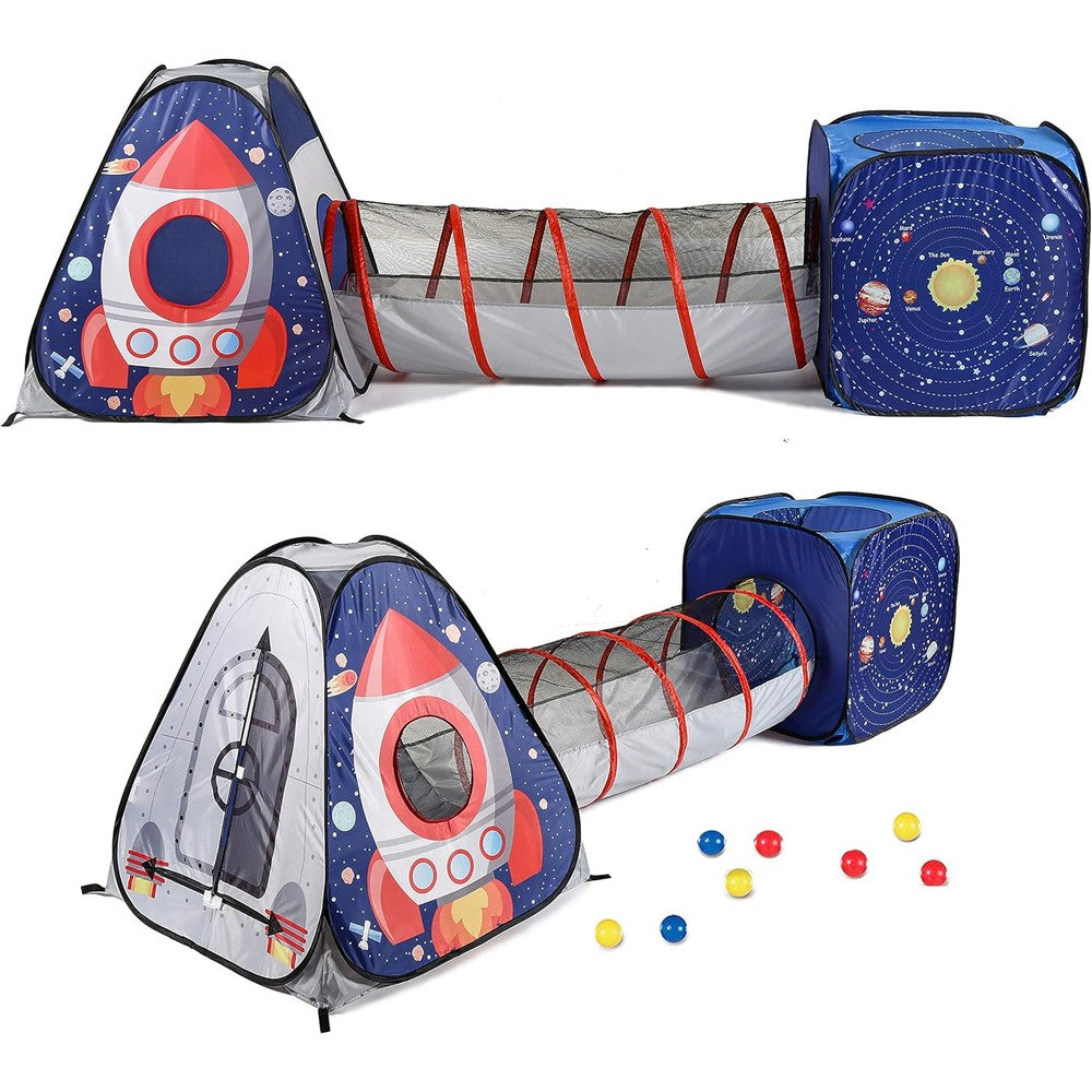 UTEX 3pc Space Astronaut Kids Play Tent front view showing connected teepee and tunnel