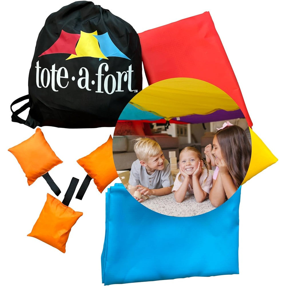 Tote A Fort original blanket fort building kit packaged inside its signature black cinch storage bag view