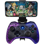 Joso wireless mobile gaming controller front view with colorful RGB lighting and analog sticks.