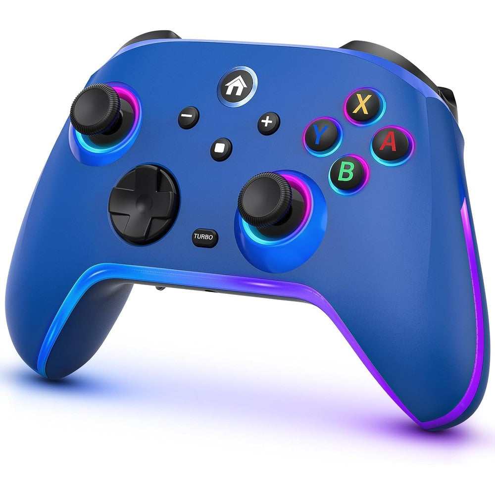 Kammkonb wireless Switch Pro controller in blue front view showing thumbsticks and buttons.