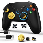 ISHAKO AG39 multi platform wireless gaming controller front view showing gold accented joysticks and illuminated buttons.