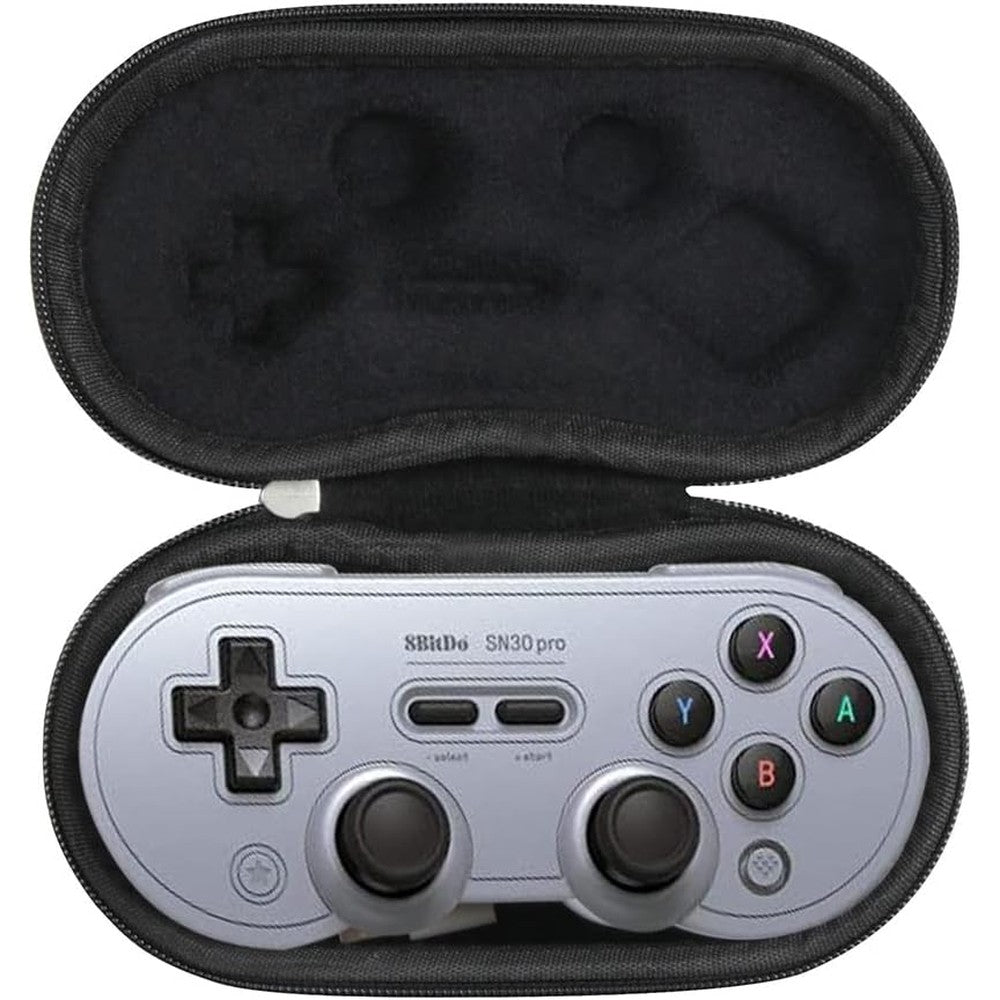 Hermitshell hard travel case for 8Bitdo Sn30 Pro front view showing durable black exterior