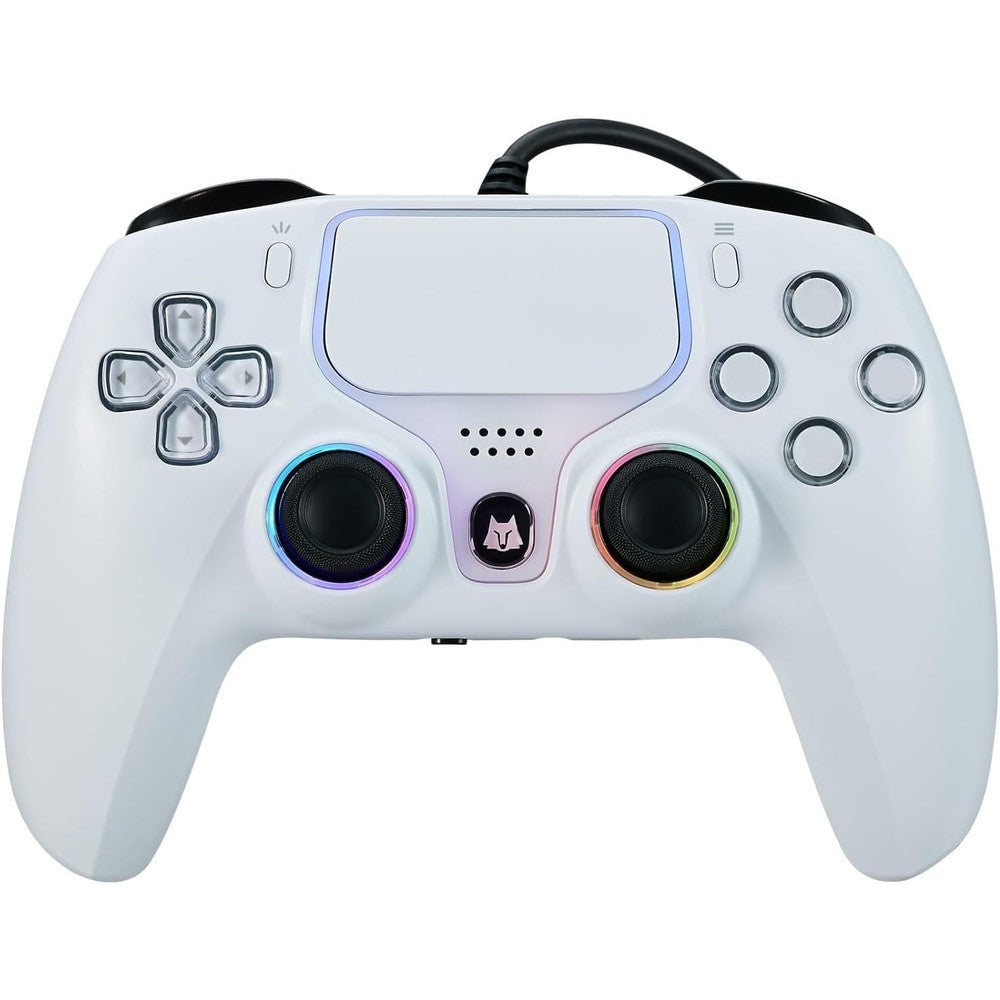 NBCP Wired PS5 Controller front view showcasing white ergonomic body and thumbsticks